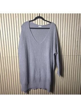 Free People Intimately Oversized Waffle Knit V-Neck Sweater (XS/S, Gray, EUC)
